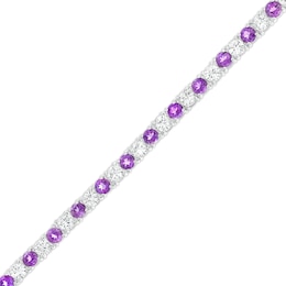 4.0mm Amethyst and White Lab-Created Sapphire Alternating Line Bracelet in Sterling Silver - 7.25"