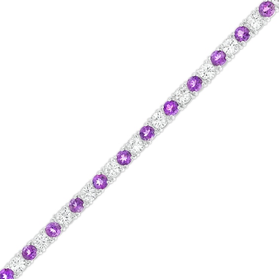 4.0mm Amethyst and White Lab-Created Sapphire Alternating Line Bracelet in Sterling Silver - 7.25"