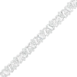 Emerald-Cut and Round White Lab-Created Sapphire Alternating Zig-Zag Line Bracelet in Sterling Silver - 7.25"