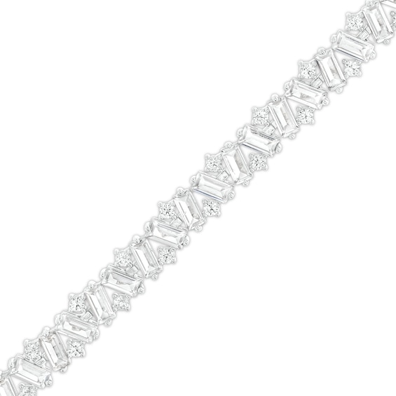 Emerald-Cut and Round White Lab-Created Sapphire Alternating Zig-Zag Line Bracelet in Sterling Silver - 7.25"