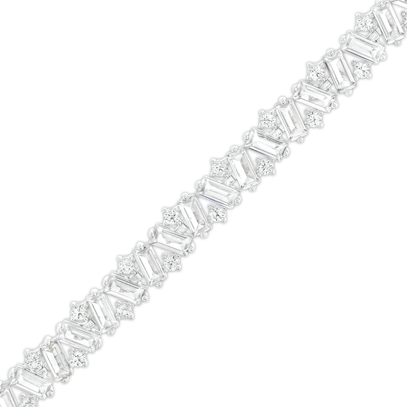 Main Image 1 of Emerald-Cut and Round White Lab-Created Sapphire Alternating Zig-Zag Line Bracelet in Sterling Silver - 7.25"
