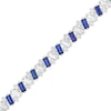 Thumbnail Image 1 of Emerald-Cut Blue and White Lab-Created Sapphire Alternating Zig-Zag Line Bracelet in Sterling Silver - 7.25"