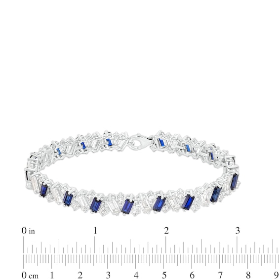 Emerald-Cut Blue and White Lab-Created Sapphire Alternating Zig-Zag Line Bracelet in Sterling Silver - 7.25"