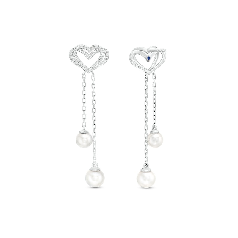 The Kindred Heart from Vera Wang Love Collection Cultured Freshwater Pearl and Diamond Drop Earrings in Sterling Silver