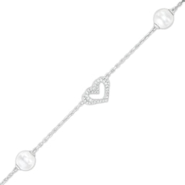 The Kindred Heart from Vera Wang Love Collection Cultured Freshwater Pearl and Diamond Heart Bracelet in Sterling Silver
