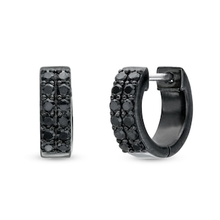 Vera Wang Men 1/2 Black Diamond Double Row Hoop Earrings