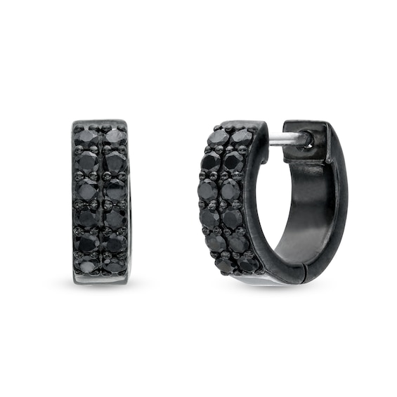 Vera Wang Men 1/2 CT. T.w. Black Diamond Double Row Hoop Earrings in Sterling Silver with Black Ruthenium Plate