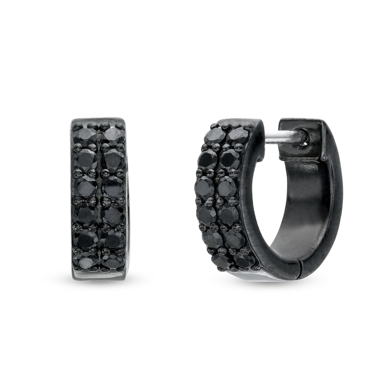 Vera Wang Men 1/2 CT. T.W. Black Diamond Double Row Hoop Earrings in Sterling Silver with Black Ruthenium Plate