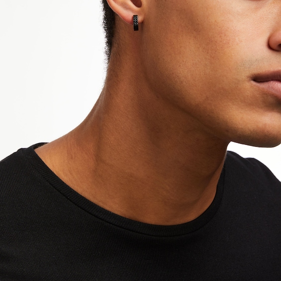 Vera Wang Men 1/2 CT. T.w. Black Diamond Double Row Hoop Earrings in Sterling Silver with Black Ruthenium Plate