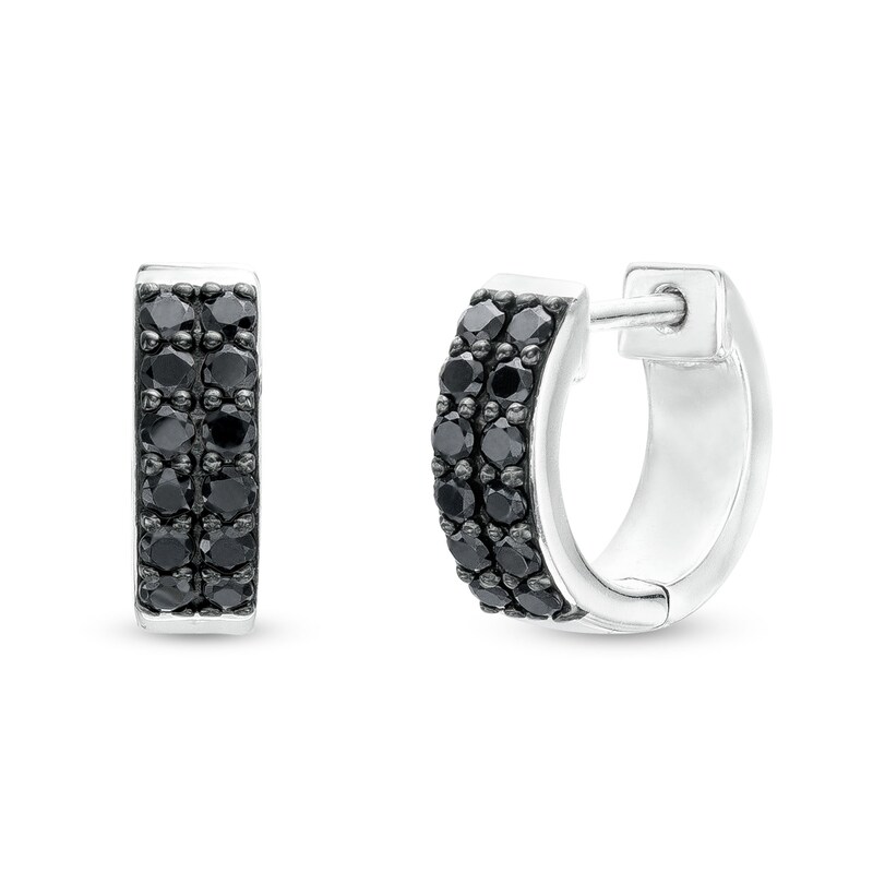 Main Image 1 of Vera Wang Men 1/2 CT. T.W. Black Diamond Double Row Hoop Earrings in Sterling Silver