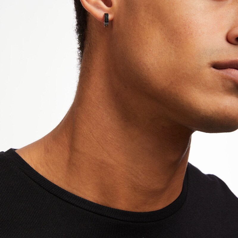 Main Image 2 of Vera Wang Men 1/2 CT. T.W. Black Diamond Double Row Hoop Earrings in Sterling Silver