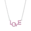 Thumbnail Image 1 of Lab-Created Ruby Staggered "LOVE" Necklace in Sterling Silver