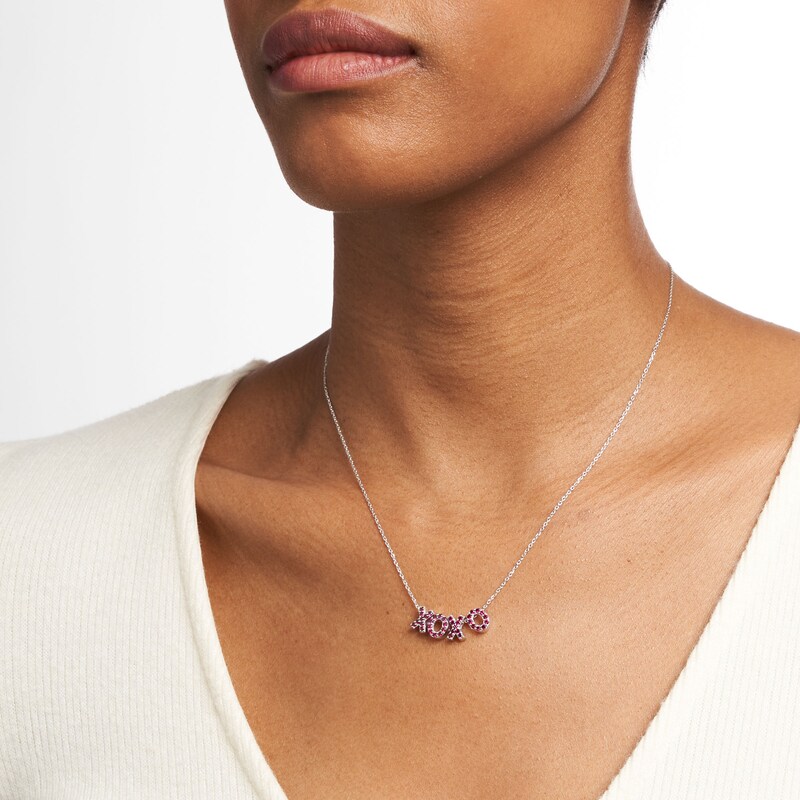 Main Image 2 of Lab-Created Ruby "XOXO" Necklace in Sterling Silver