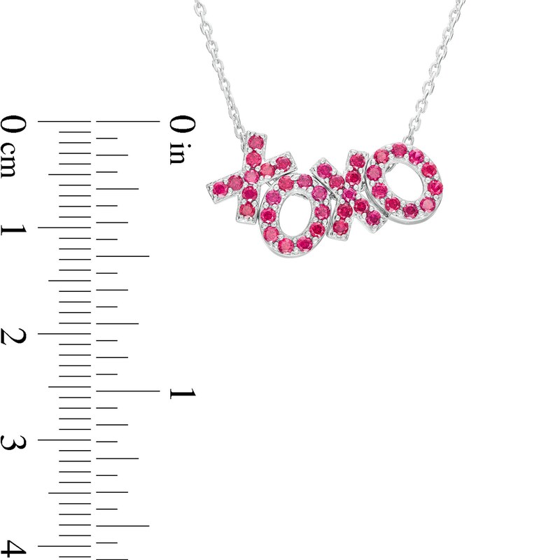 Main Image 3 of Lab-Created Ruby "XOXO" Necklace in Sterling Silver