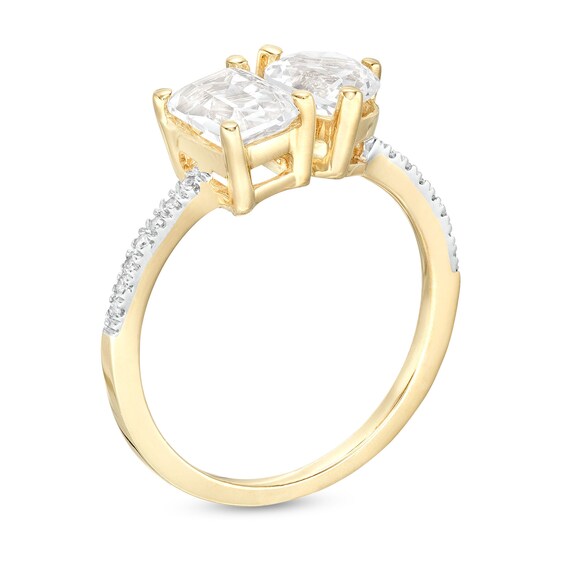 Heart-Shaped and Emerald-Cut White Lab-Created Sapphire and 1/15 CT. T.w. Diamond Ring in 10K Gold