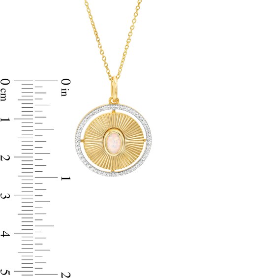 Oval Lab-Created Opal and White Lab-Created Sapphire Frame Medallion Pendant in Sterling Silver with 10K Gold Plate