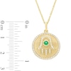 Thumbnail Image 2 of Lab-Created Emerald and White Lab-Created Sapphire Frame Hamsa Medallion Pendant in Sterling Silver with 10K Gold Plate