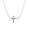 Thumbnail Image 1 of Blue Lab-Created Sapphire Heart-Wrapped Cross "HOPE" Necklace in Sterling Silver