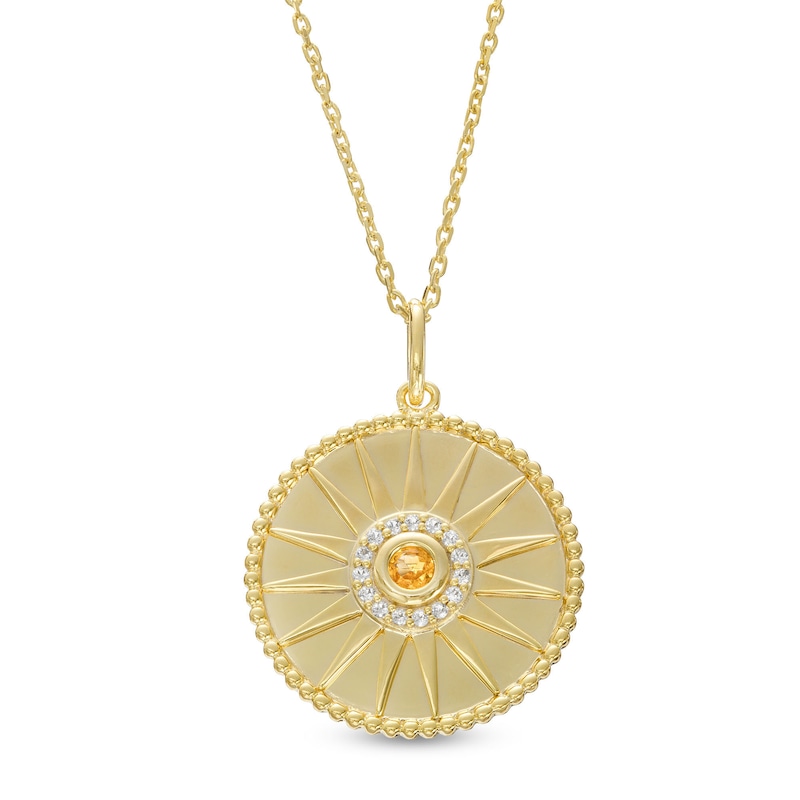 Main Image 1 of Citrine and White Lab-Created Sapphire Beaded Frame Sunburst Medallion Pendant in Sterling Silver with 10K Gold Plate