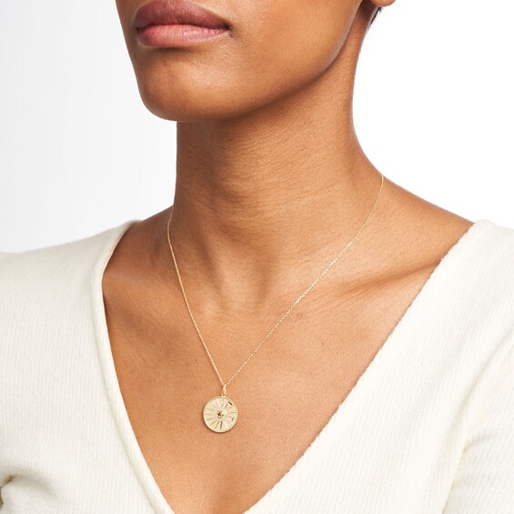 Citrine and White Lab-Created Sapphire Beaded Frame Sunburst Medallion Pendant in Sterling Silver with 10K Gold Plate