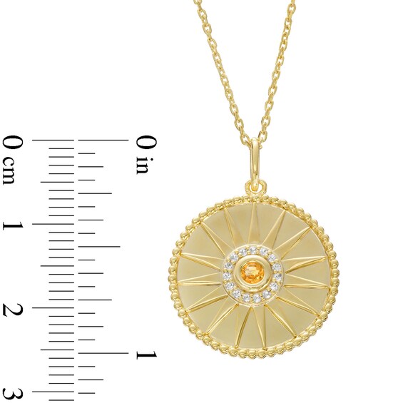 Citrine and White Lab-Created Sapphire Beaded Frame Sunburst Medallion Pendant in Sterling Silver with 10K Gold Plate