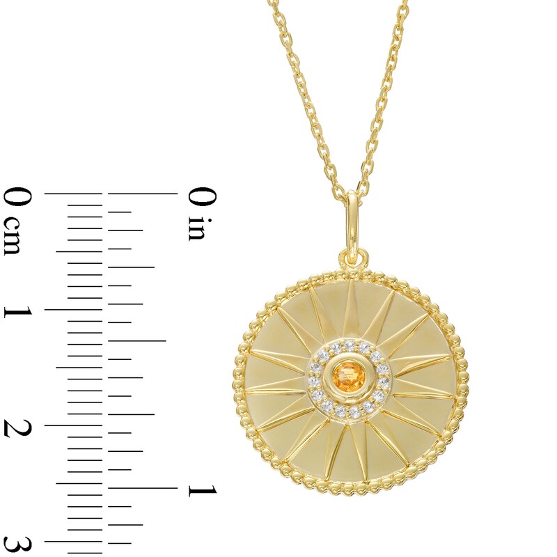 Main Image 3 of Citrine and White Lab-Created Sapphire Beaded Frame Sunburst Medallion Pendant in Sterling Silver with 10K Gold Plate