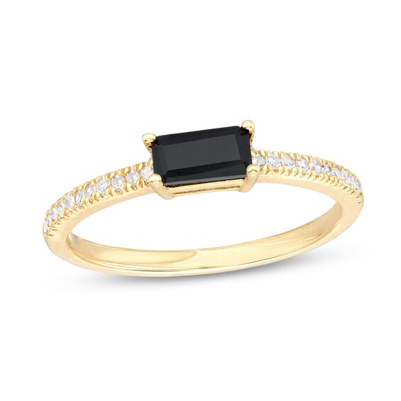Sideways Baguette Onyx and 1/10 CT. T.w. Diamond Pavé Ring in 10K Gold