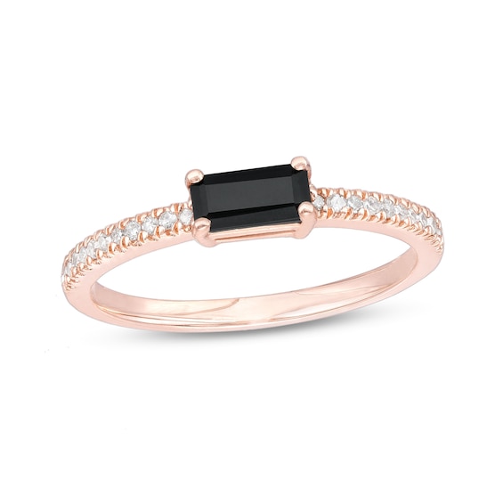 Sideways Baguette Onyx and 1/10 CT. T.w. Diamond PavÃ© Ring in 10K Rose Gold