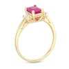 Thumbnail Image 2 of Emerald-Cut Ruby and 1/5 CT. T.W. Diamond Three Stone Ring in 14K Gold