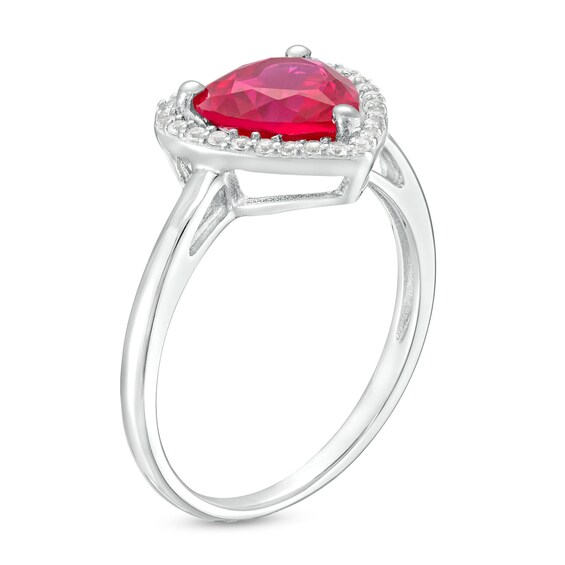 Lab-Created Ruby and White Lab-Created Sapphire Frame Heart Pendant, Ring and Earrings Set in Sterling Silver
