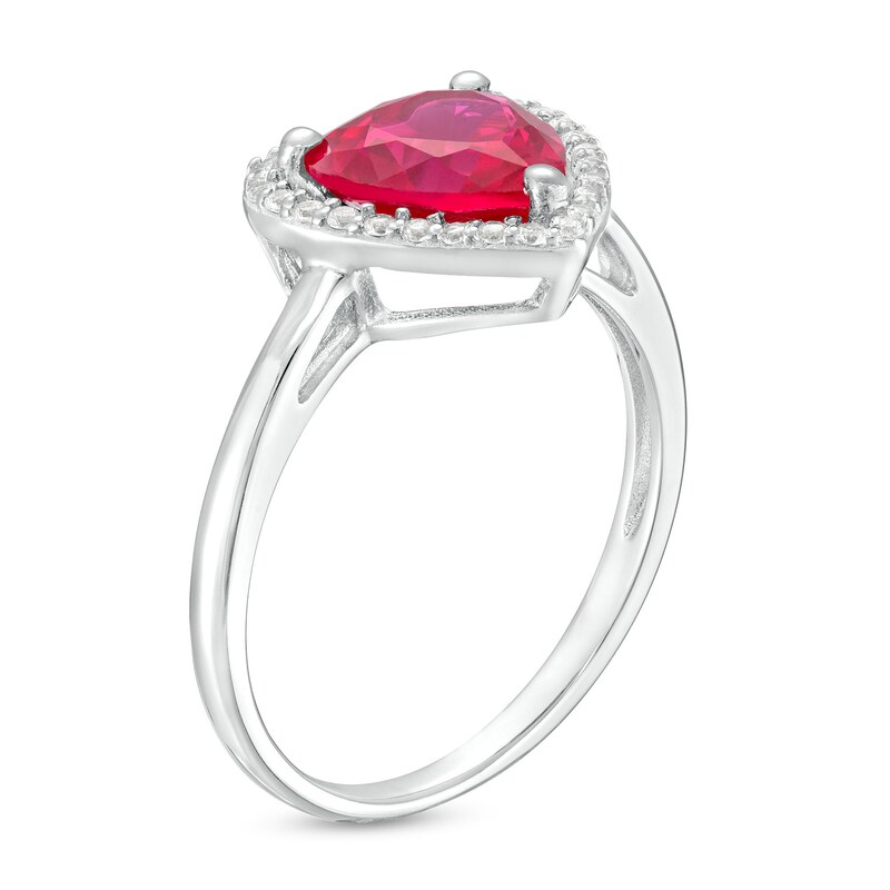 Lab-Created Ruby and White Lab-Created Sapphire Frame Heart Pendant, Ring and Earrings Set in Sterling Silver