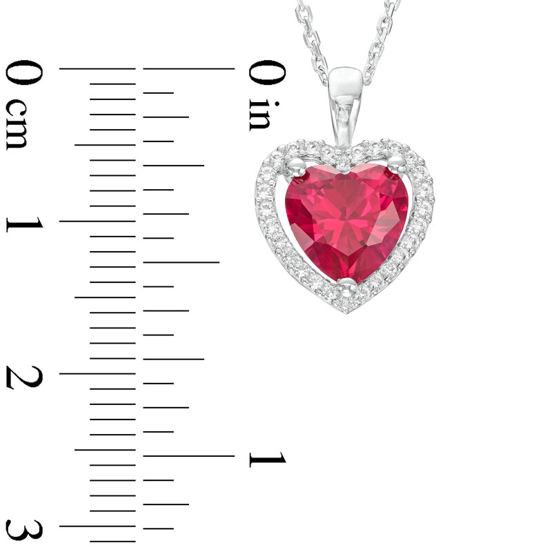 Lab-Created Ruby and White Lab-Created Sapphire Frame Heart Pendant, Ring and Earrings Set in Sterling Silver