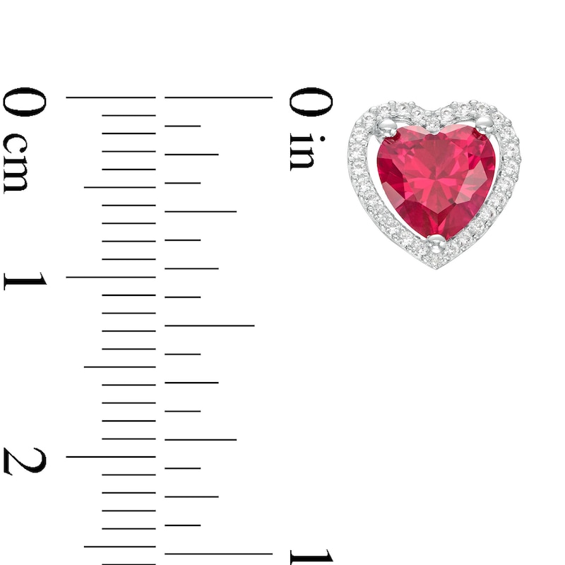 Lab-Created Ruby and White Lab-Created Sapphire Frame Heart Pendant, Ring and Earrings Set in Sterling Silver