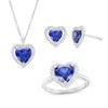 Thumbnail Image 0 of Blue Lab-Created Sapphire and White Lab-Created Sapphire Frame Heart Pendant, Ring and Earrings Set in Sterling Silver
