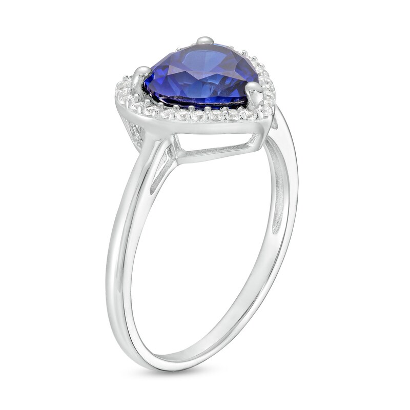 Main Image 3 of Blue Lab-Created Sapphire and White Lab-Created Sapphire Frame Heart Pendant, Ring and Earrings Set in Sterling Silver