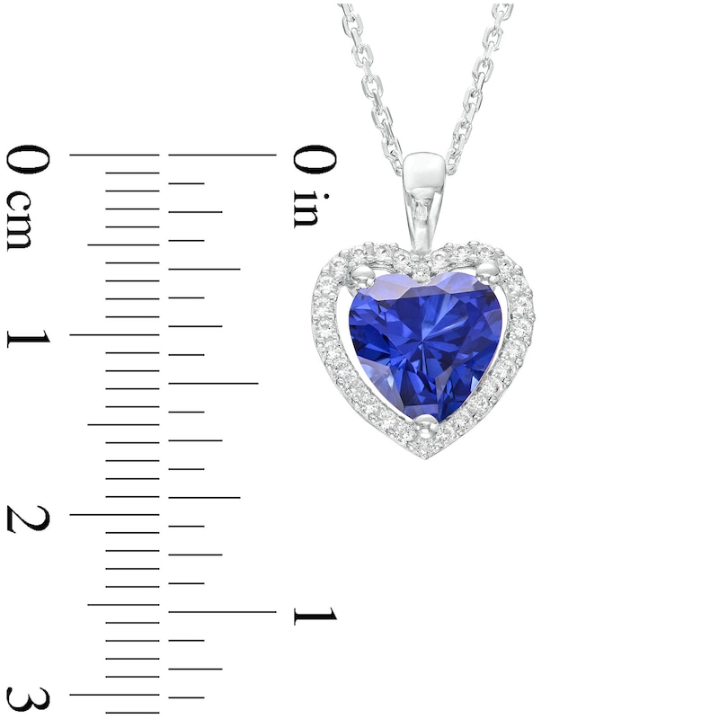 Blue Lab-Created Sapphire and White Lab-Created Sapphire Frame Heart Pendant, Ring and Earrings Set in Sterling Silver