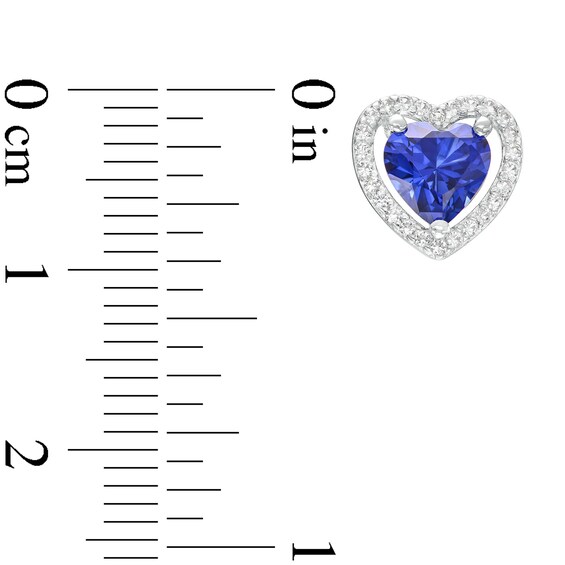 Blue Lab-Created Sapphire and White Lab-Created Sapphire Frame Heart Pendant, Ring and Earrings Set in Sterling Silver