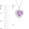 Heart-Shaped Amethyst and White Lab-Created Sapphire Frame Pendant, Earrings and Ring Set in Sterling Silver - Size 7