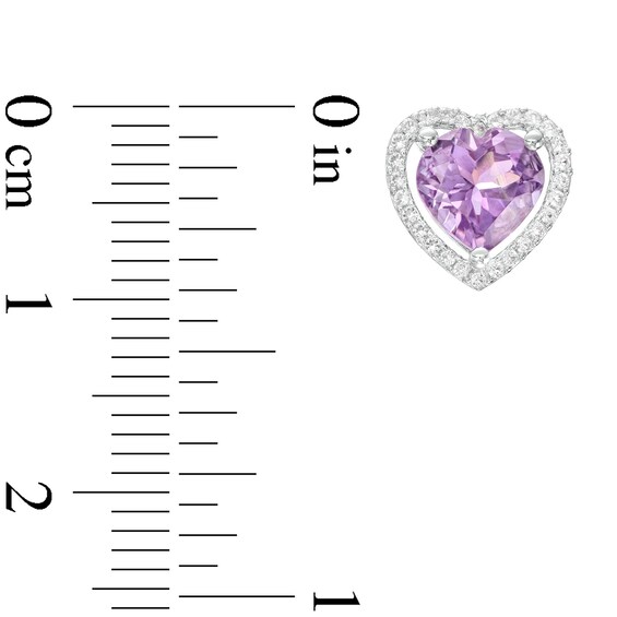 Heart-Shaped Amethyst and White Lab-Created Sapphire Frame Pendant, Earrings and Ring Set in Sterling Silver - Size 7