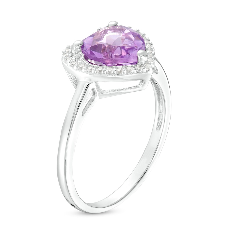 Heart-Shaped Amethyst and White Lab-Created Sapphire Frame Pendant, Earrings and Ring Set in Sterling Silver - Size 7