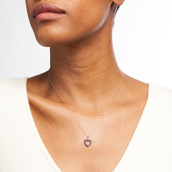 Blue Sapphire Heart Outline Drop Pendant in 10K Gold
