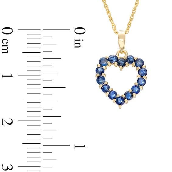 Blue Sapphire Heart Outline Drop Pendant in 10K Gold