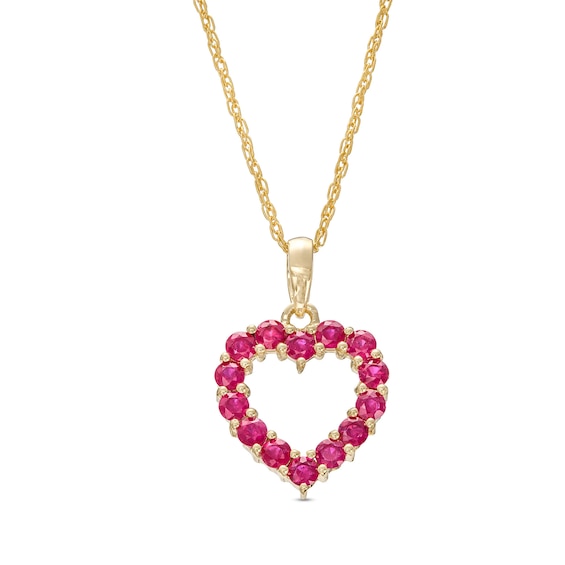 Ruby Heart Outline Drop Pendant in 10K Gold