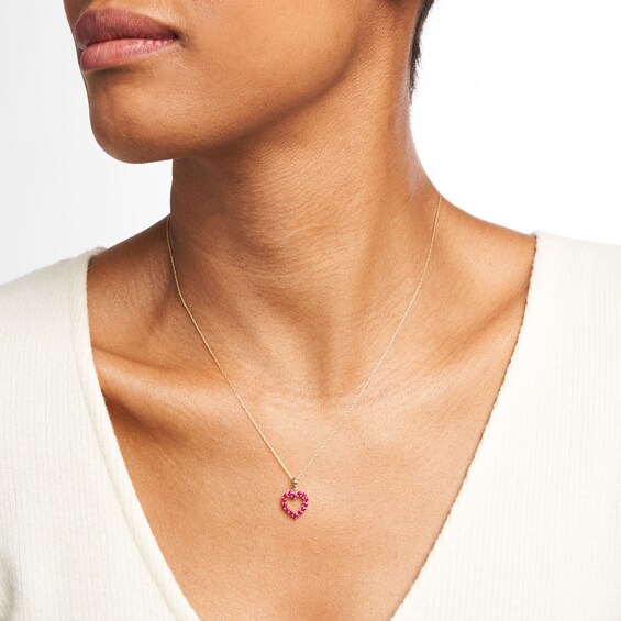 Ruby Heart Outline Drop Pendant in 10K Gold