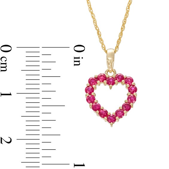 Ruby Heart Outline Drop Pendant in 10K Gold
