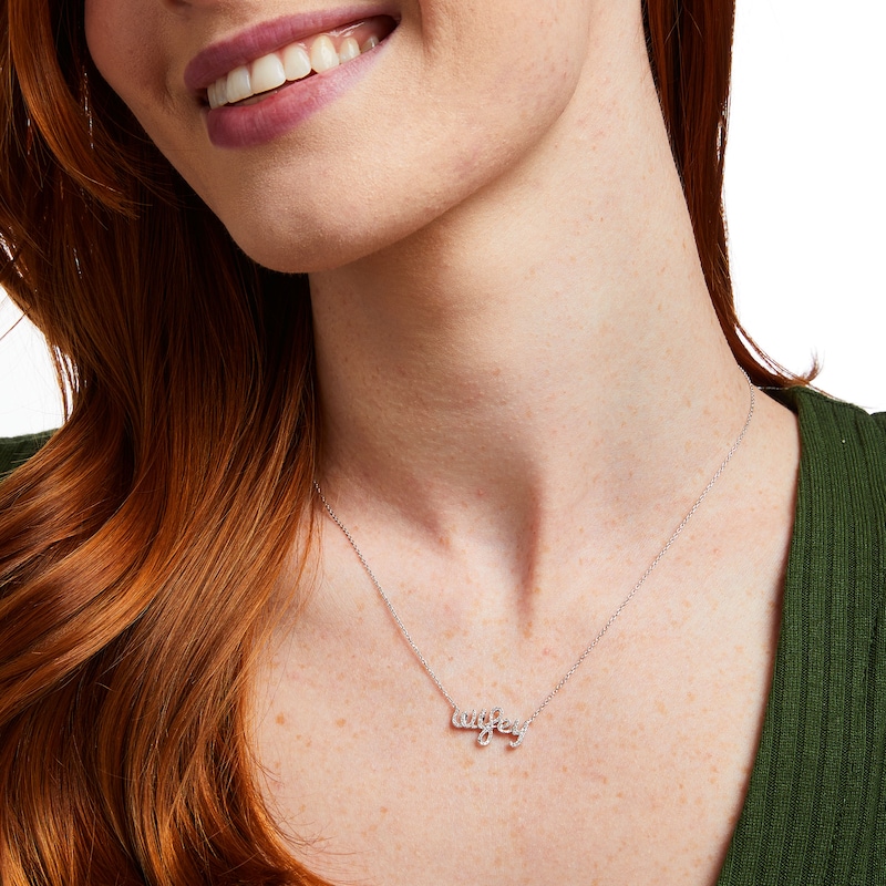 Love Talks 1/6 CT. T.W. Diamond "wifey" Cursive Script Necklace in Sterling Silver