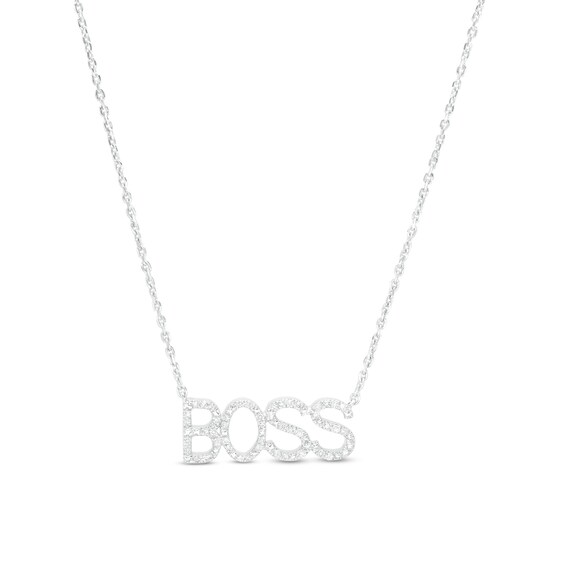 Love Talks 1/8 CT. T.w. Diamond "Boss" Script Necklace in Sterling Silver