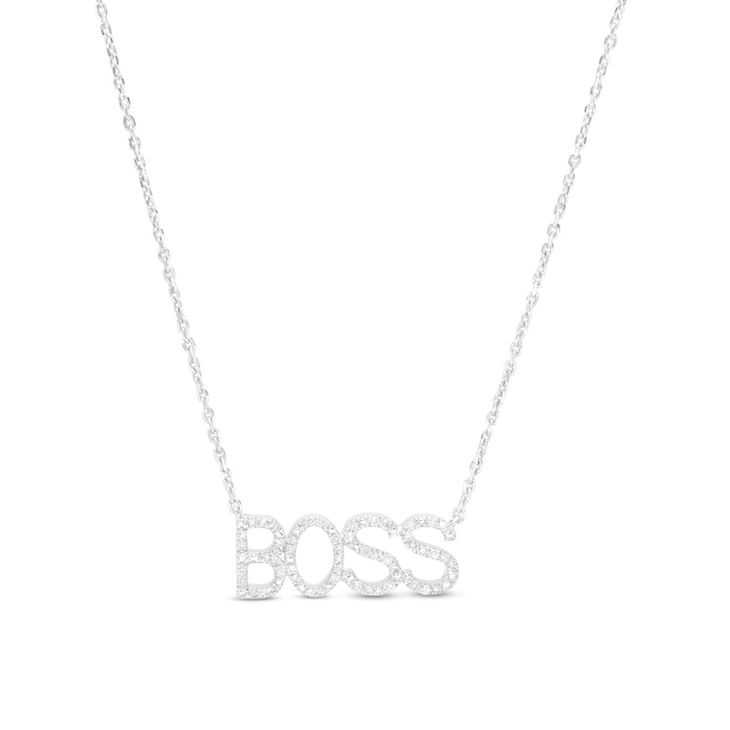 Main Image 1 of Love Talks 1/8 CT. T.W. Diamond "BOSS" Script Necklace in Sterling Silver