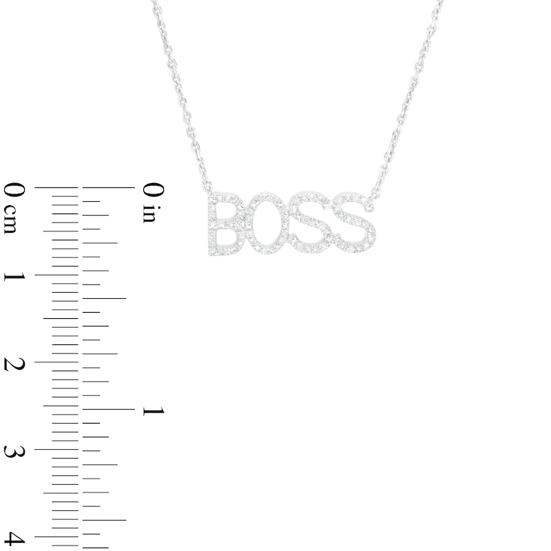 Main Image 3 of Love Talks 1/8 CT. T.W. Diamond "BOSS" Script Necklace in Sterling Silver