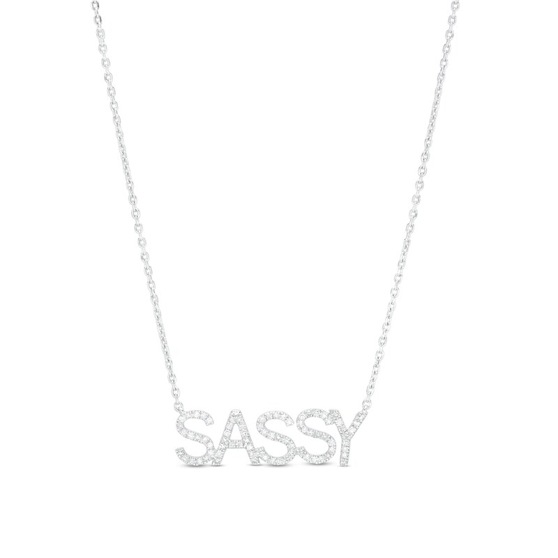 Main Image 1 of Love Talks 1/6 CT. T.W. Diamond "SASSY" Script Necklace in Sterling Silver